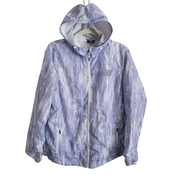 New Balance Reflective Windbreaker Jacket Women's Large Blue Tie Dye Running - Picture 1 of 14